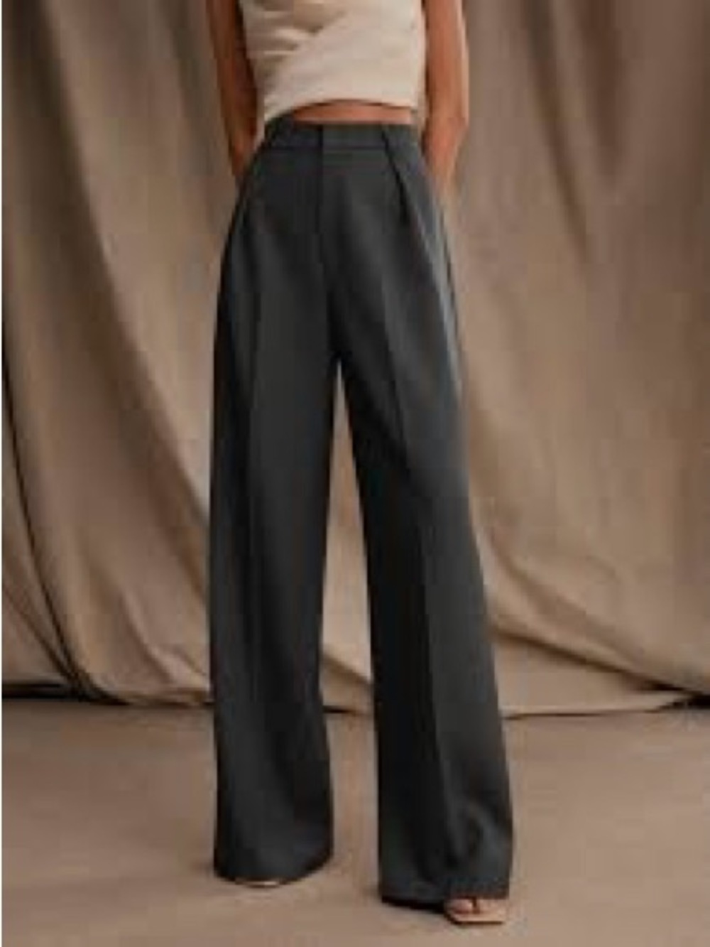 BROADWAY Sz 16~DARK GRAY ~WIDE LEG HIGH RISE WOMEN’S TROUSERS PANTS WITH POCKETS